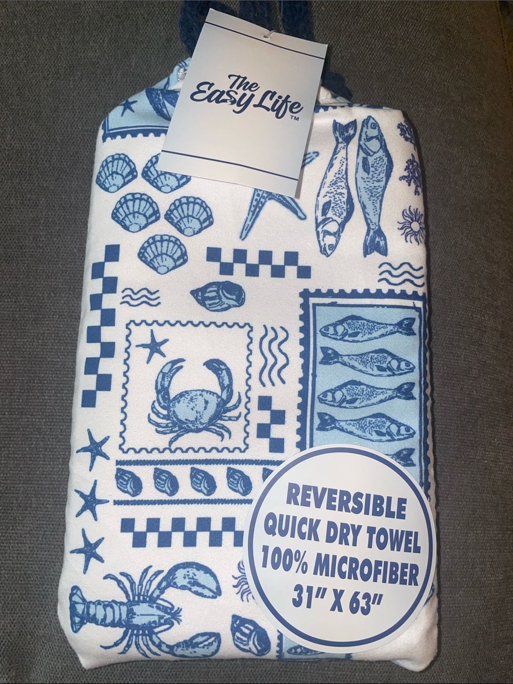 Easy life brand Reversible Quick Dry Towel - Blue/White